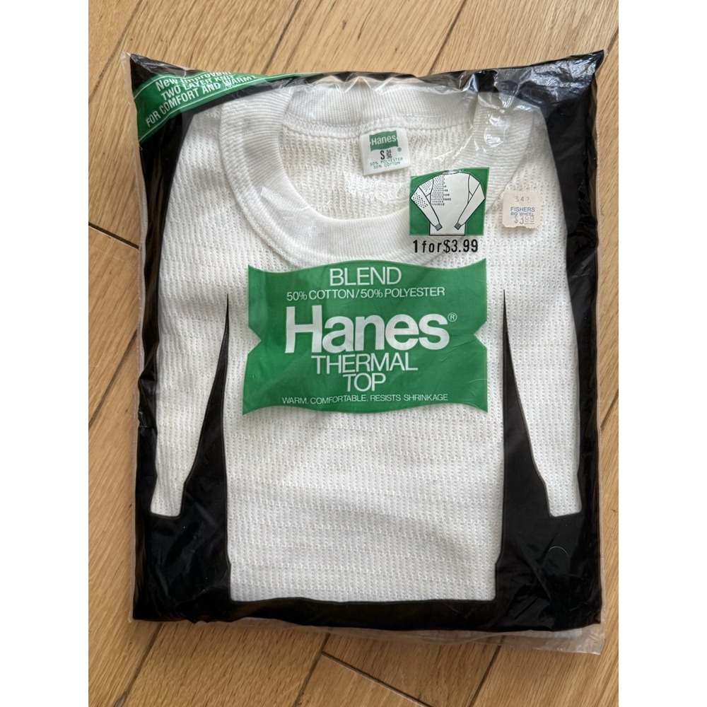 NEW 70s Hanes Winter Thermal Underwear Knit Top LS Small 34/36 USA Vintage NOS